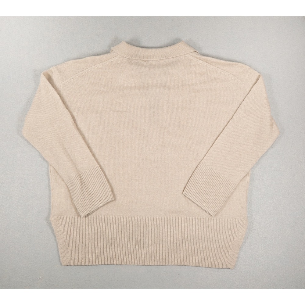 White + Warren Womens Cashmere Oversized V-Neck Polo Sweater Beige Large - Picture 7 of 7